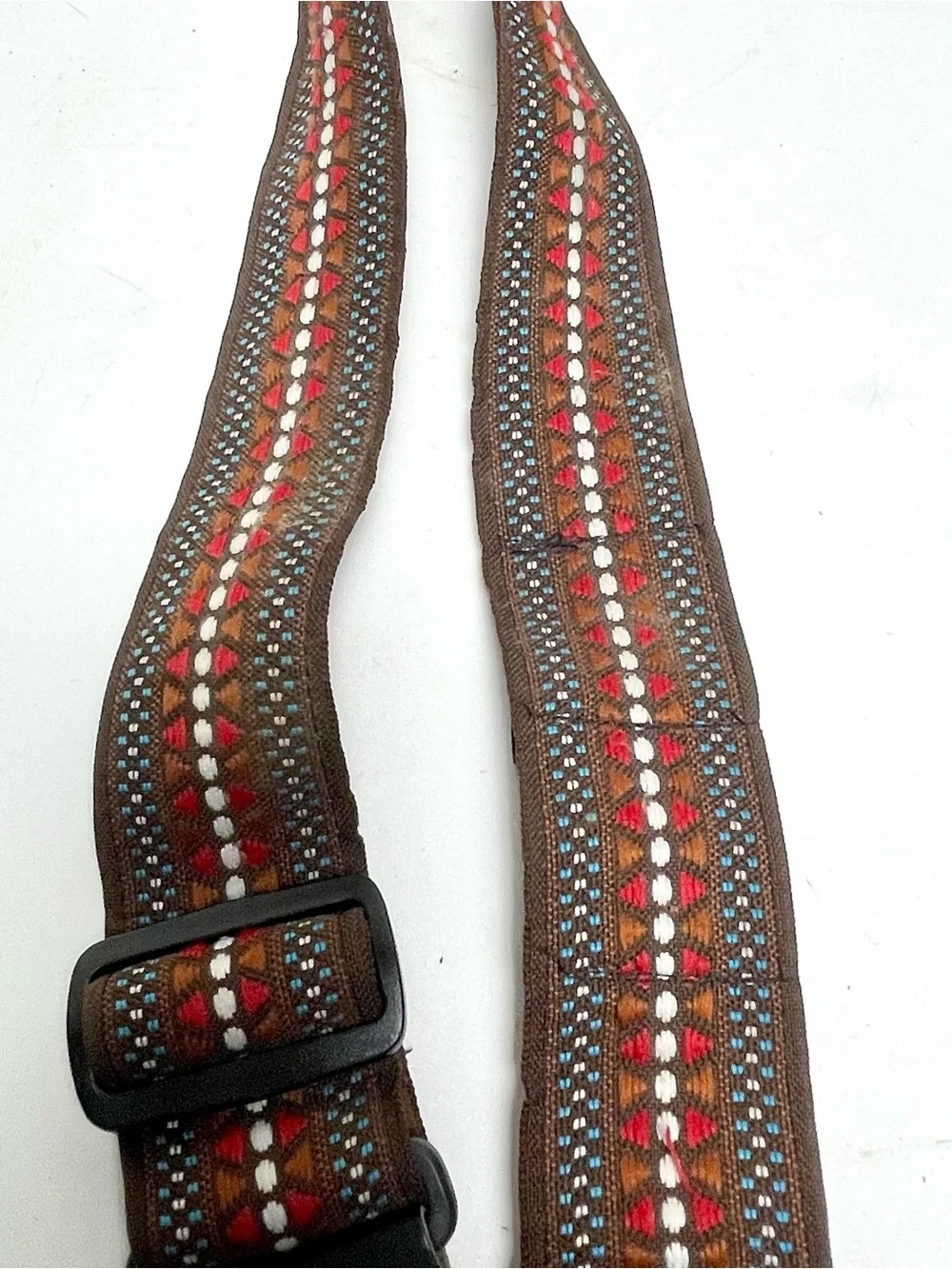 Vintage Geometric Tapestry Camera Strap 36”/38” Bohemian, Brown Blue White Red